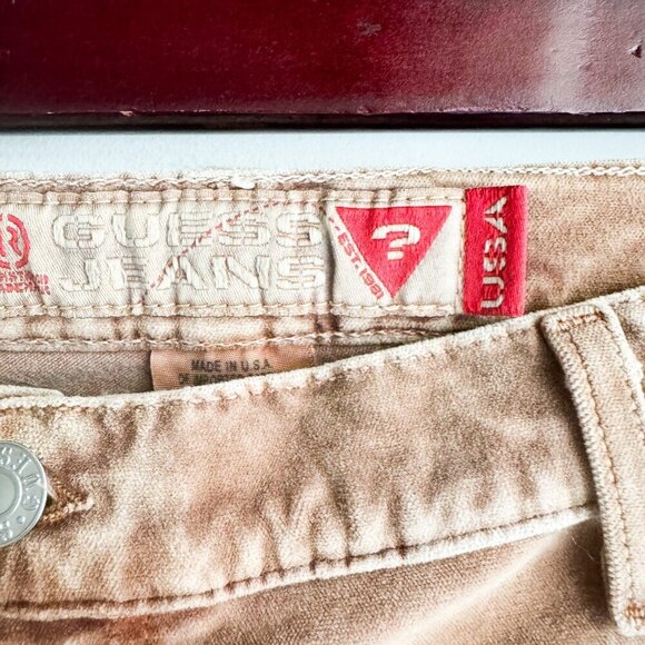 Vintage GUESS Velvet Stretch Low Rise Beige Brown Bootcut Pants 32 - Picture 6 of 6